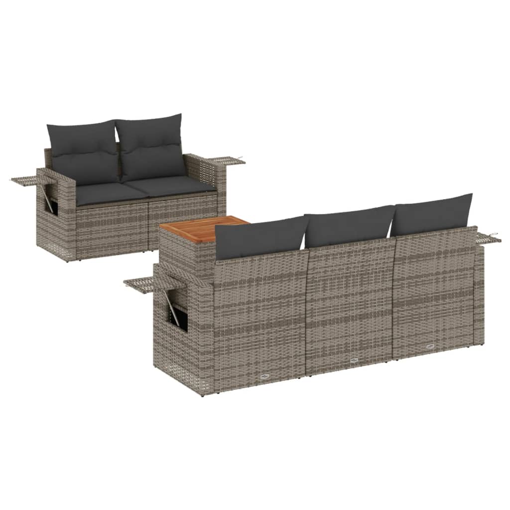 Set Divano da Giardino 6 pz con Cuscini Grigio in Polyrattan 3256781