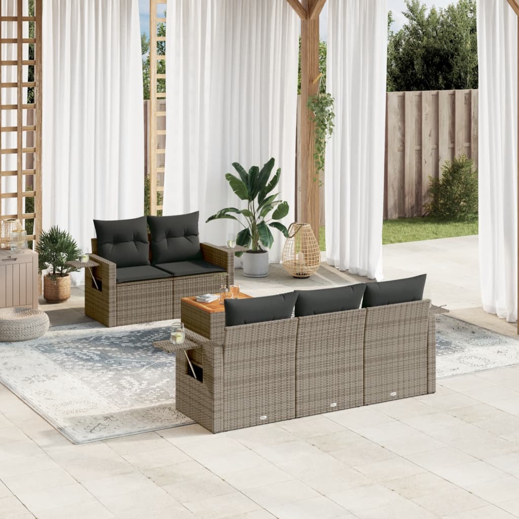 Set Divano da Giardino 6 pz con Cuscini Grigio in Polyrattan 3256781