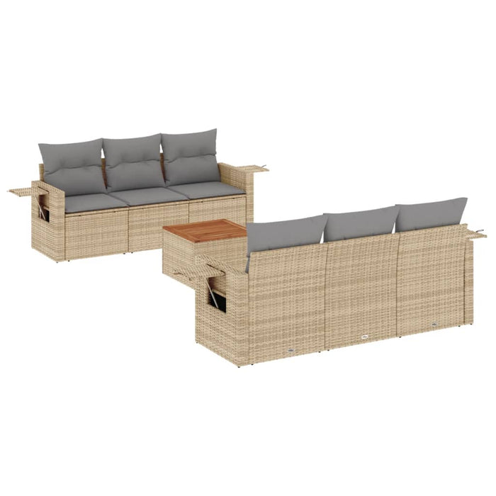 Set Divano da Giardino 7 pz con Cuscini Beige Misto Polyrattan