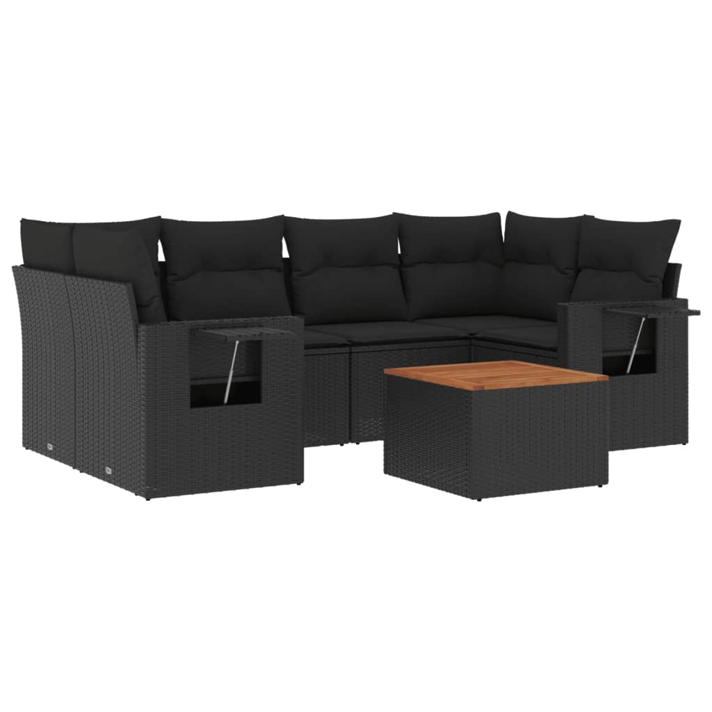 Set Divani da Giardino con Cuscini 7pz Nero Polyrattan 3256790