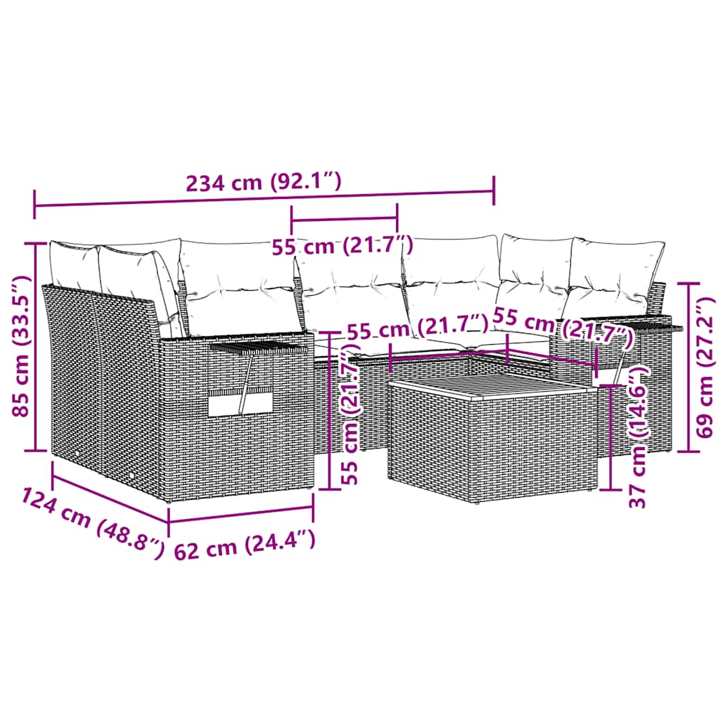 Set Divani da Giardino con Cuscini 7pz Nero Polyrattan 3256791