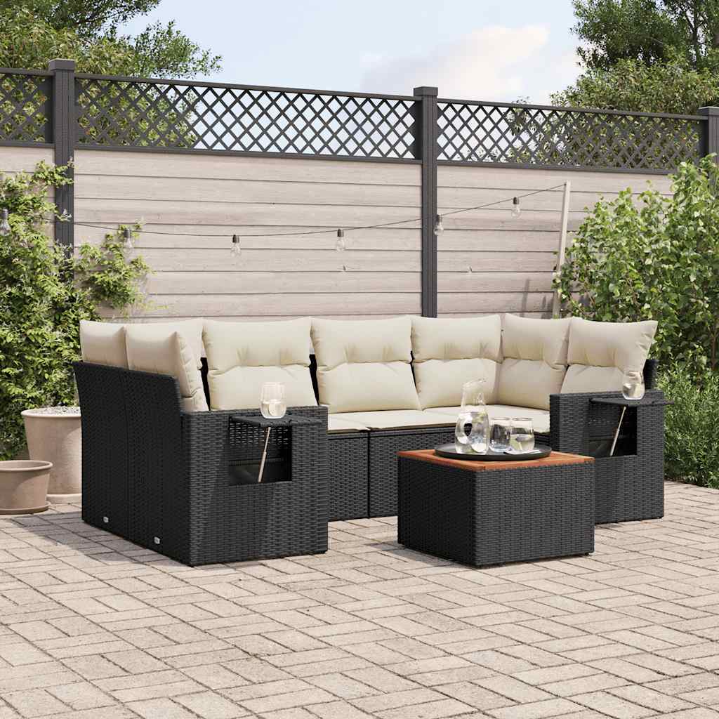 Set Divani da Giardino con Cuscini 7pz Nero Polyrattan 3256791