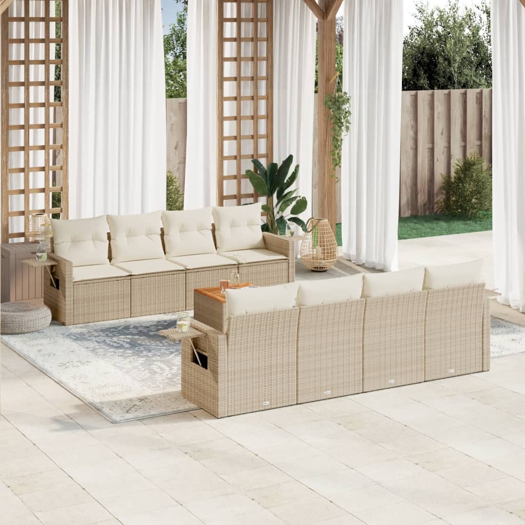 Set Divano da Giardino 9 pz con Cuscini Beige in Polyrattan 3256814