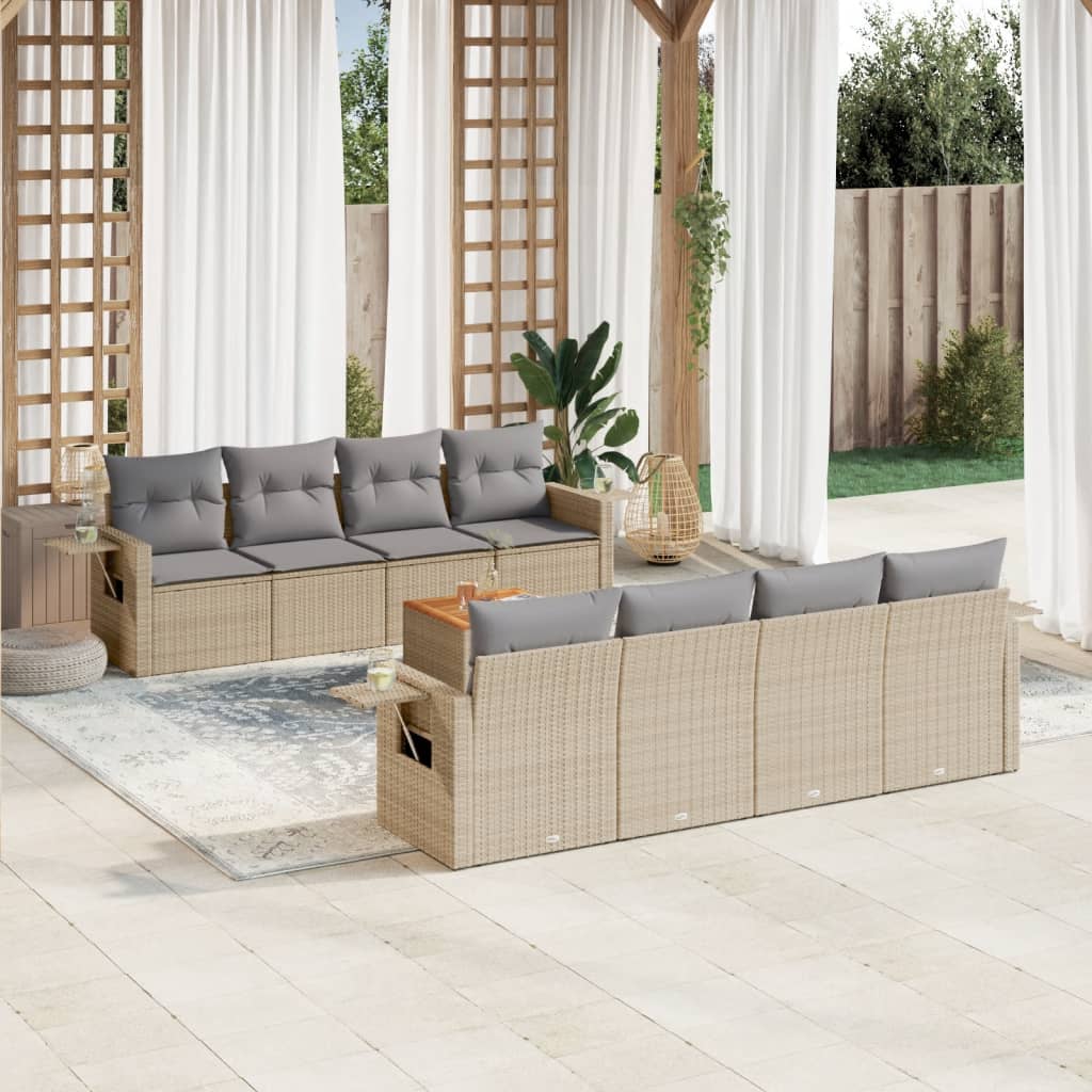 Set Divano da Giardino 9 pz con Cuscini Beige Misto Polyrattan 3256815