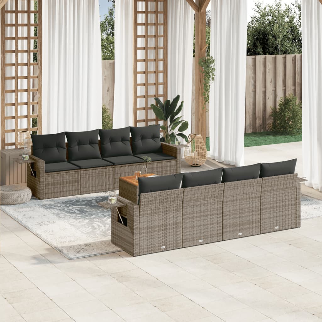 Set Divano da Giardino 9 pz con Cuscini Grigio in Polyrattan 3256816