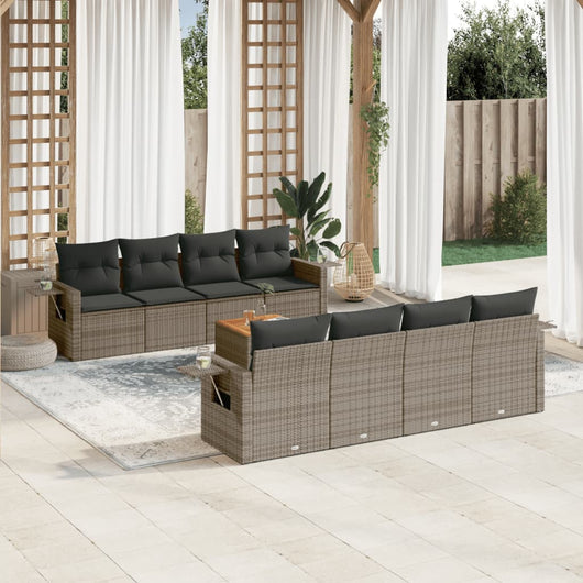 Set Divano da Giardino 9 pz con Cuscini Grigio in Polyrattan 3256816