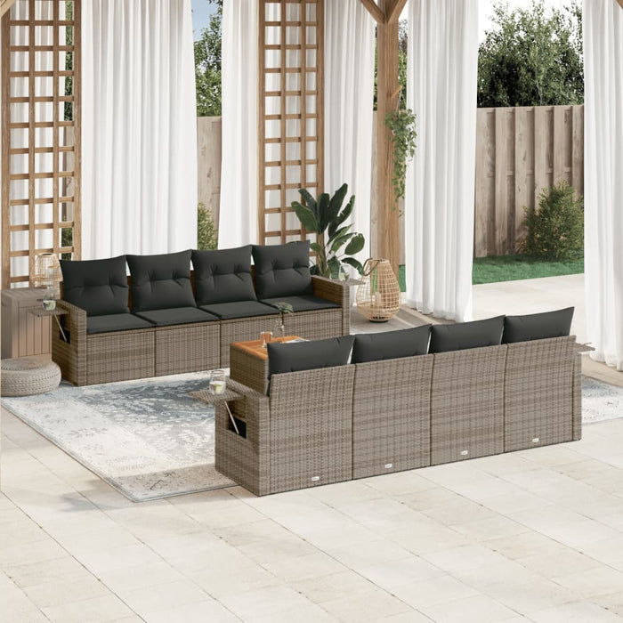Set Divano da Giardino 9 pz con Cuscini Grigio in Polyrattan 3256816
