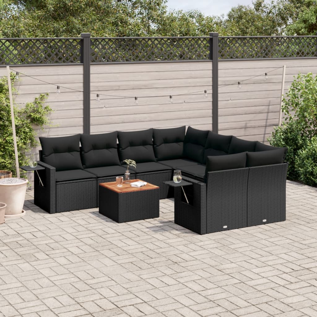 Set Divani da Giardino 9 pz con Cuscini Nero in Polyrattancod mxl 89176