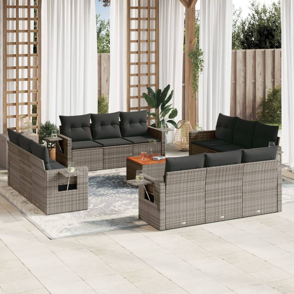 Set Divani da Giardino 13 pz con Cuscini Grigio in Polyrattan 3256830