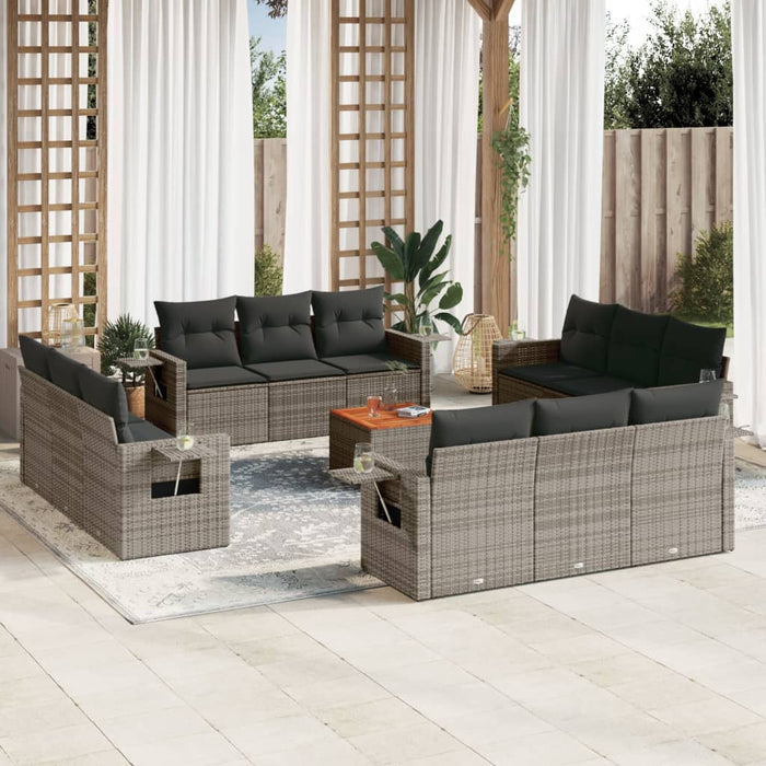 Set Divani da Giardino 13 pz con Cuscini Grigio in Polyrattan 3256830