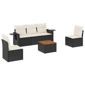 Set Divano da Giardino 6 pz con Cuscini Nero in Polyrattan 3256833
