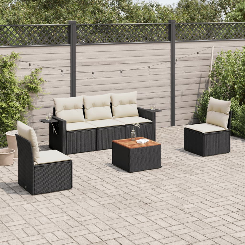 Set Divano da Giardino 6 pz con Cuscini-Sofa da Giardino-Divanetto da esterno Nero in Polyrattan 598562