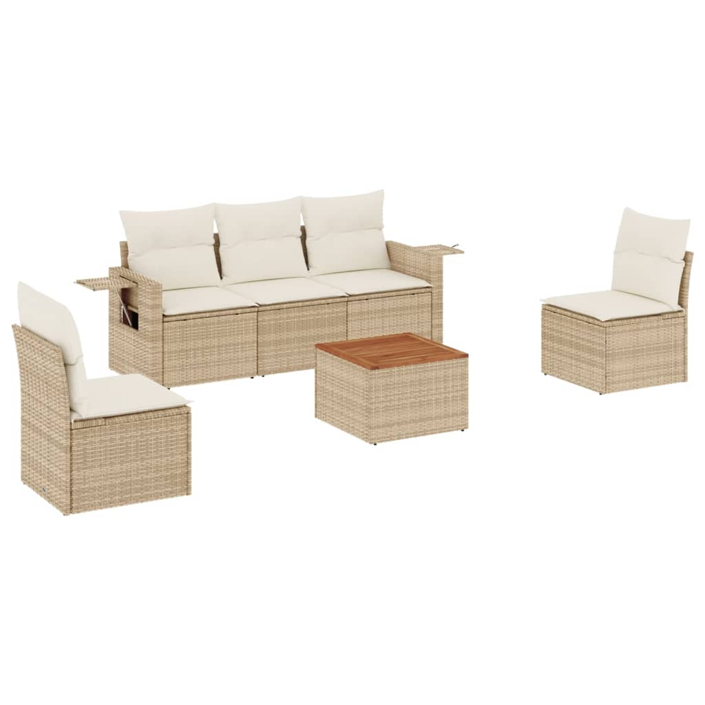 Set Divano da Giardino 6 pz con Cuscini Beige in Polyrattan