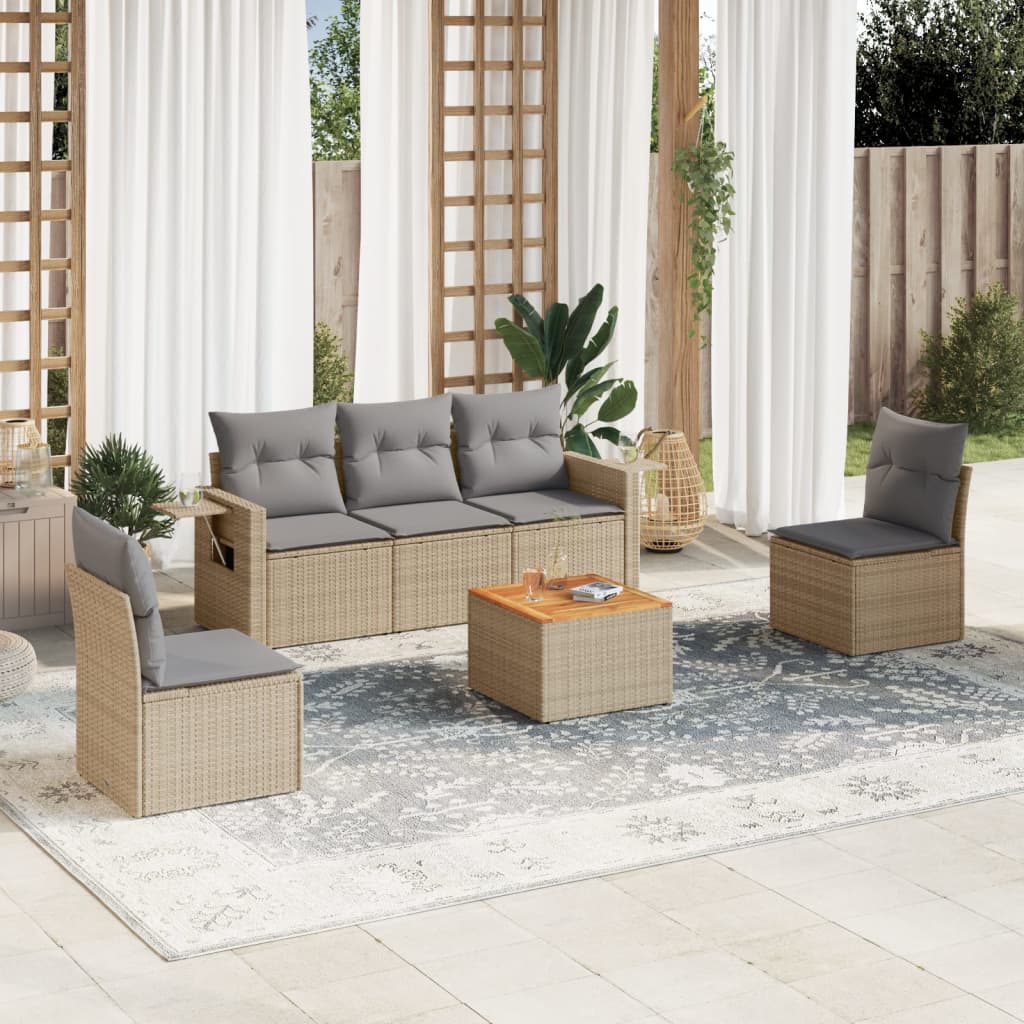 Set Divano da Giardino 6 pz con Cuscini Beige Misto Polyrattan