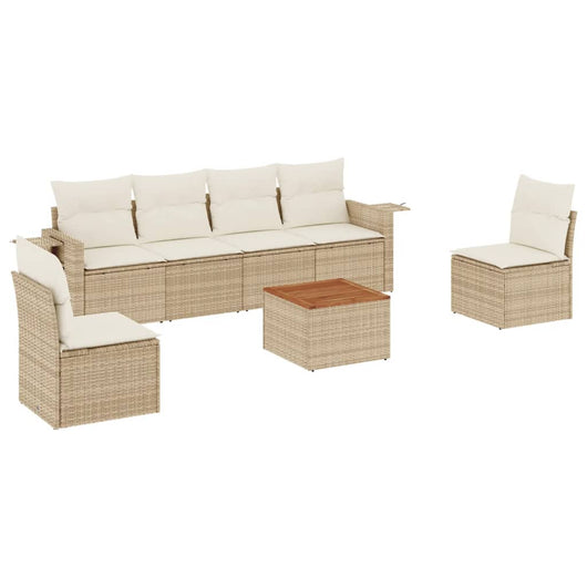 Set Divani da Giardino 7 pz con Cuscini Beige in Polyrattan 3256842