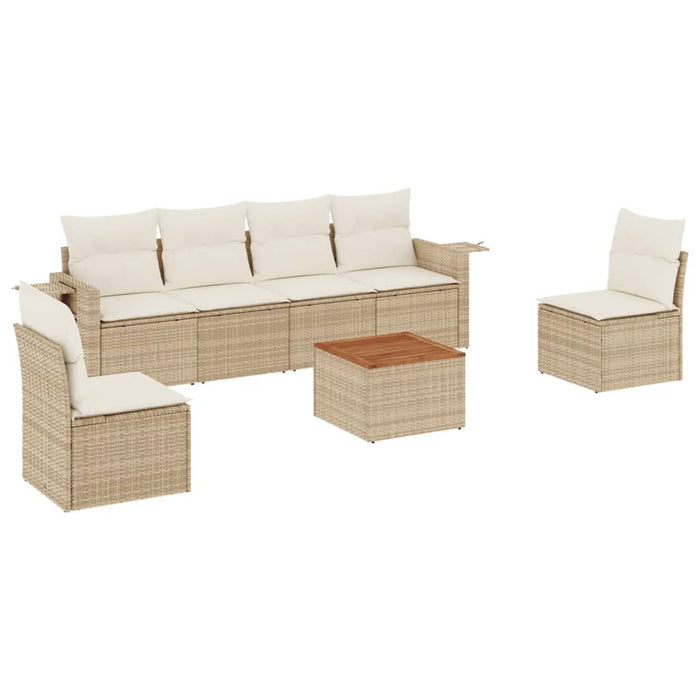 Set Divani da Giardino 7 pz con Cuscini Beige in Polyrattan