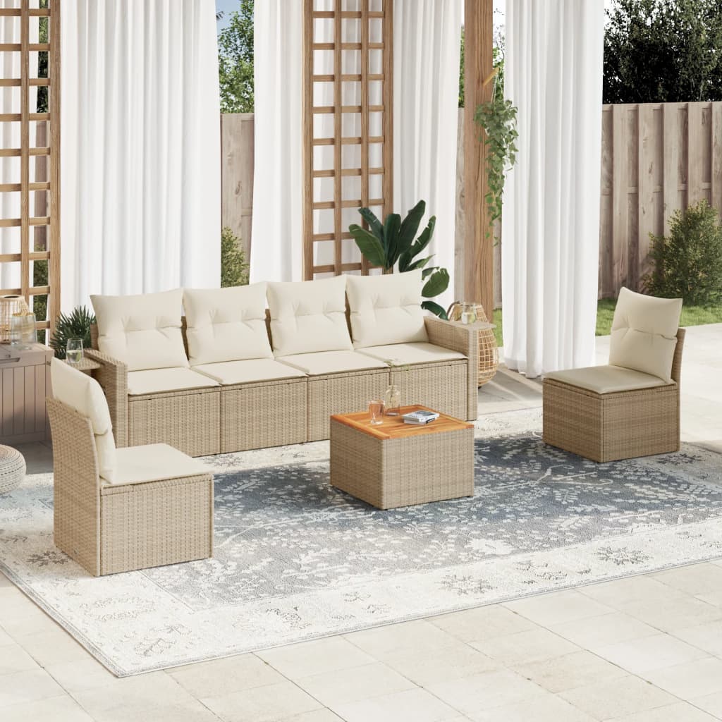 Set Divani da Giardino 7 pz con Cuscini Beige in Polyrattan 3256842