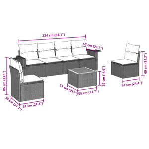 Set Divani da Giardino 7 pz con Cuscini Grigio in Polyrattan 3256844