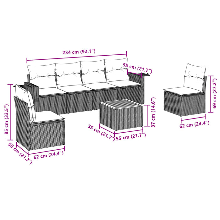 Set Divani da Giardino 7 pz con Cuscini Grigio in Polyrattan 3256844