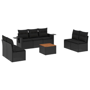 Set Divani da Giardino con Cuscini 8 pz Nero in Polyrattan 3256846