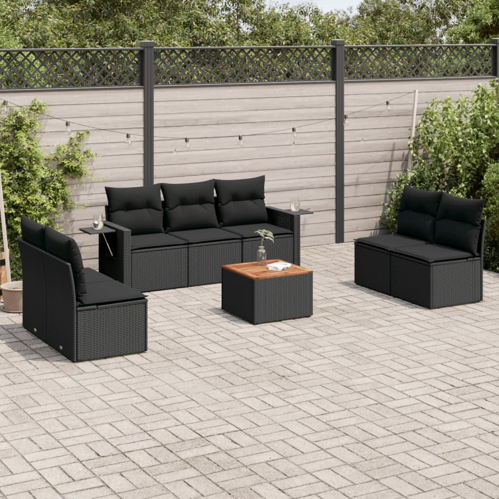 Set Divani da Giardino con Cuscini 8 pz Nero in Polyrattan 3256846