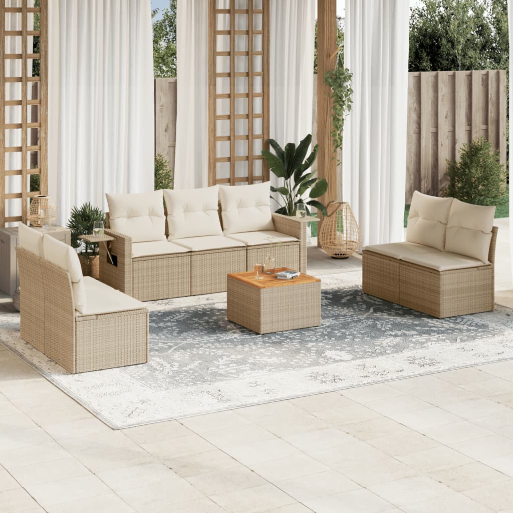 Set Divano da Giardino 8 pz con Cuscini Beige in Polyrattan 3256849