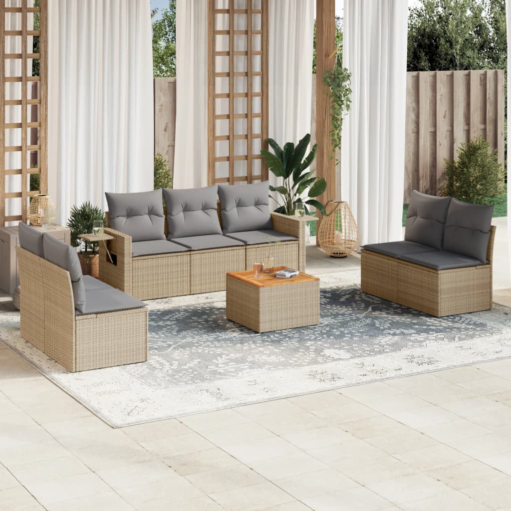 Set Divano da Giardino 8 pz con Cuscini Beige Misto Polyrattan 3256850