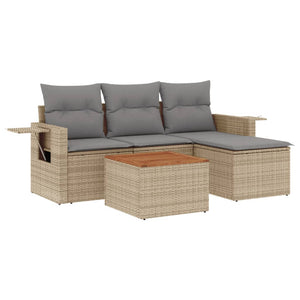Set Divano da Giardino 5 pz con Cuscini-Sofa da Giardino-Divanetto da esterno Beige Misto Polyrattan 536181