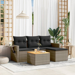 Set Divano da Giardino 5 pz con Cuscini-Sofa da Giardino-Divanetto da esterno Grigio in Polyrattan 134350