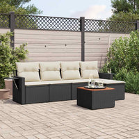Set Divano da Giardino 6 pz con Cuscini Nero in Polyrattan