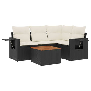 Set Divani da Giardino 5 pz con Cuscini in Polyrattan Nero 3256875