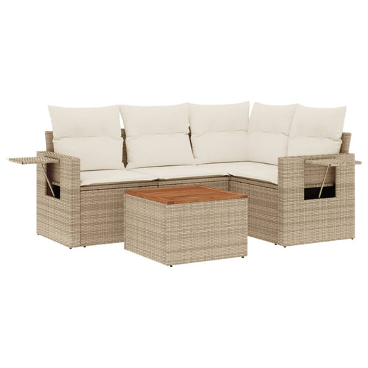Set Divano da Giardino 5 pz con Cuscini Beige in Polyrattan