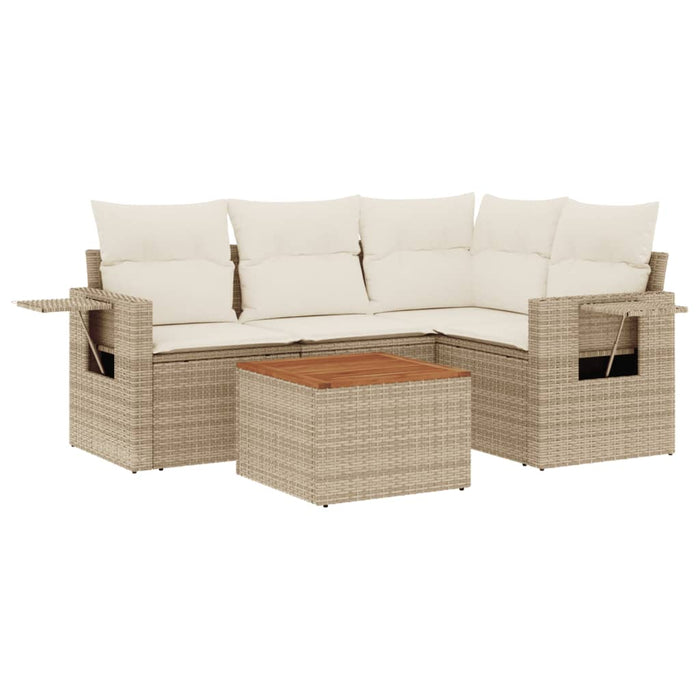 Set Divano da Giardino 5 pz con Cuscini Beige in Polyrattan