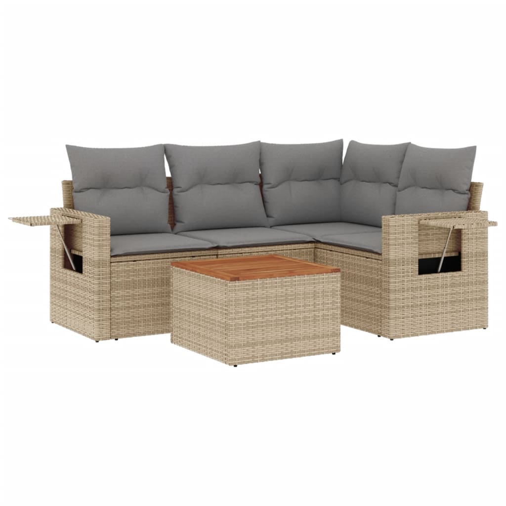 Set Divano da Giardino 5 pz con Cuscini Beige Misto Polyrattancod mxl 112296