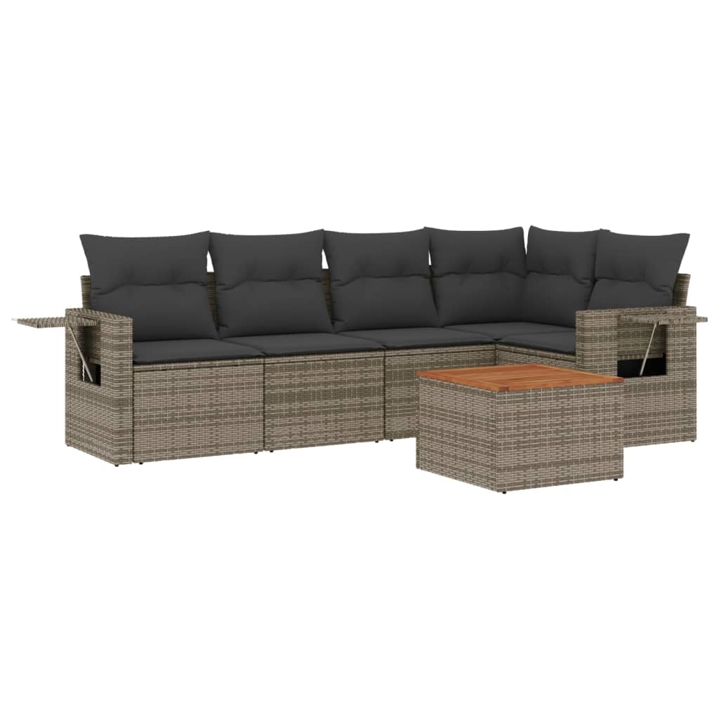 Set Divano da Giardino 6 pz con Cuscini Grigio in Polyrattan 3256886