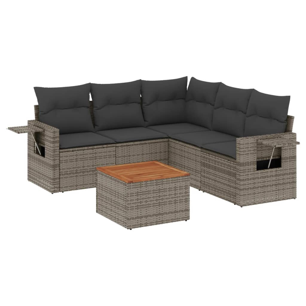 Set Divano da Giardino 6 pz con Cuscini Grigio in Polyrattan 3256893