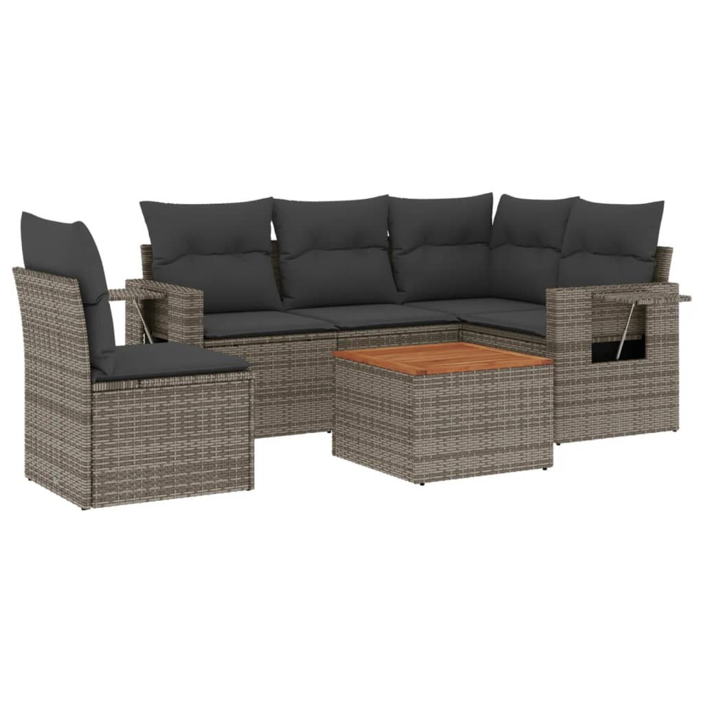 Set Divano da Giardino 6 pz con Cuscini Grigio in Polyrattan 3256900