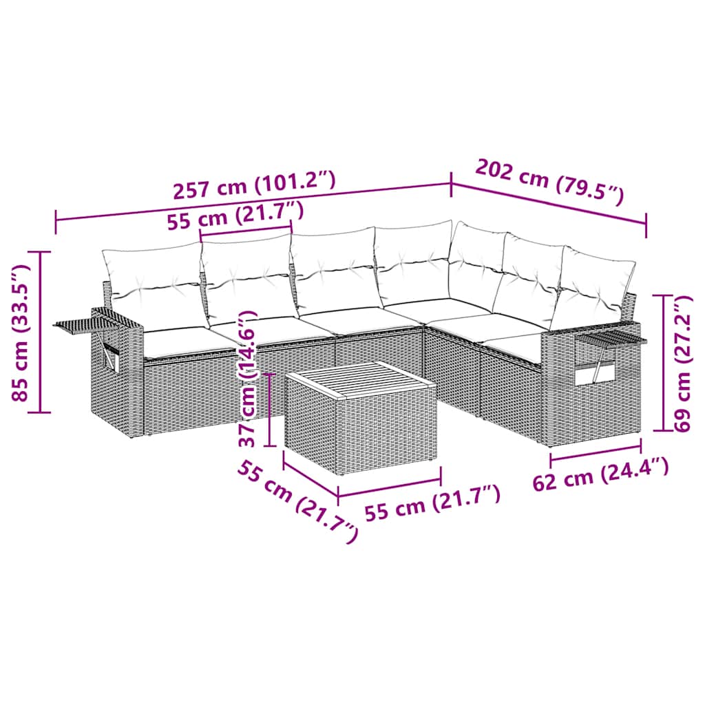 Set Divani da Giardino con Cuscini 7pz Nero Polyrattan 3256910