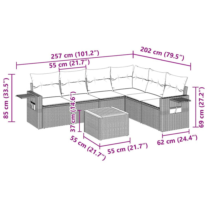 Set Divani da Giardino con Cuscini 7pz Nero Polyrattan 3256910
