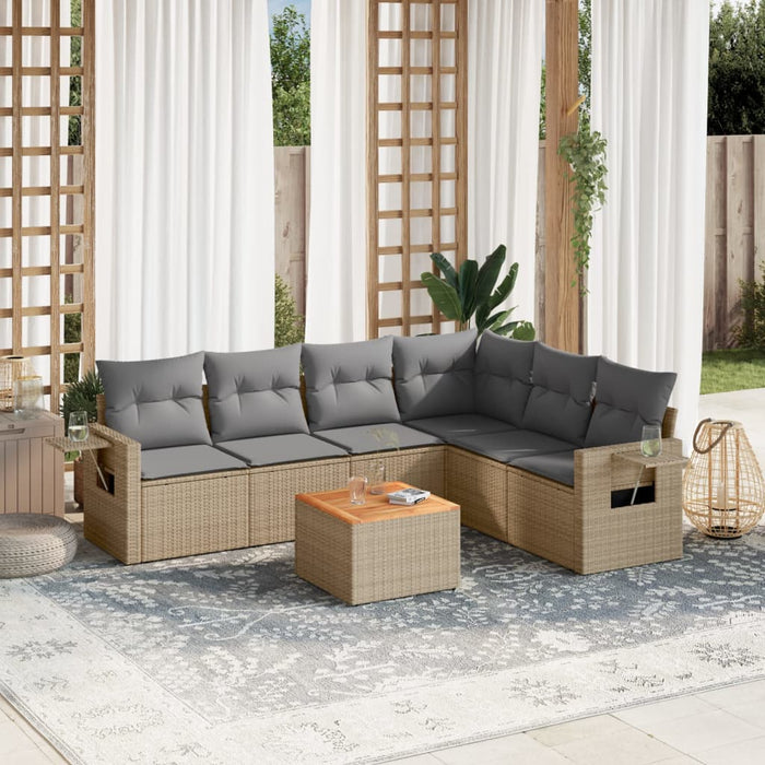Set Divano da Giardino 7 pz con Cuscini Beige Misto Polyrattan