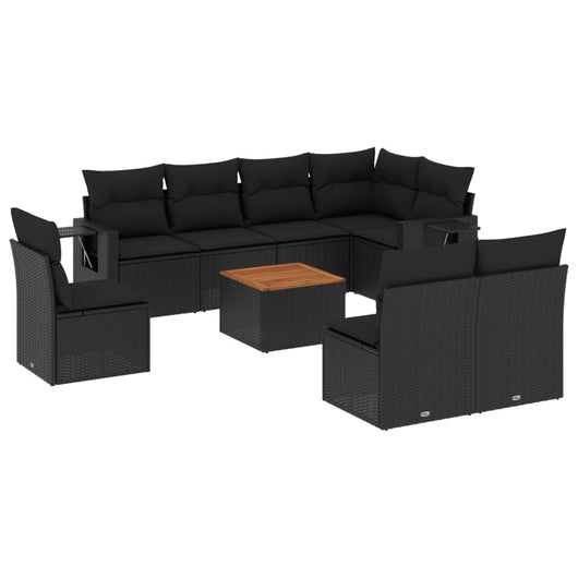 Set Divani da Giardino 9 pz con Cuscini Nero in Polyrattan 3256930