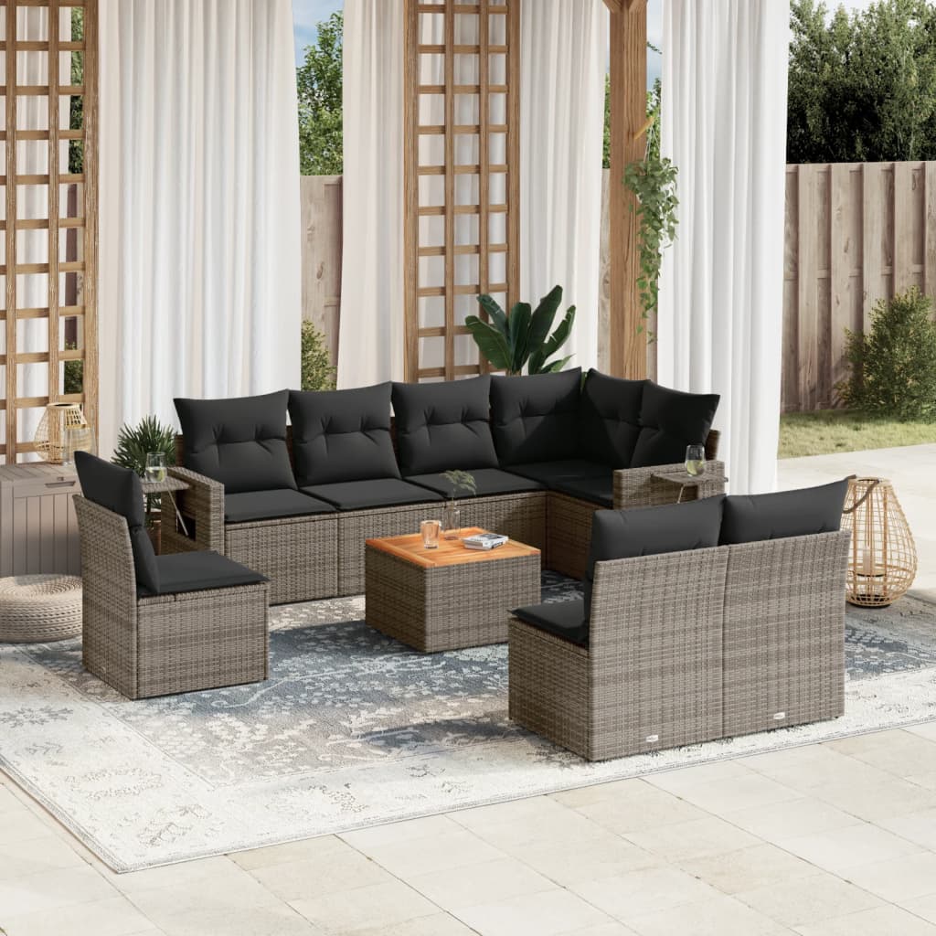 Set Divano da Giardino 9 pz con Cuscini Grigio in Polyrattan 3256935