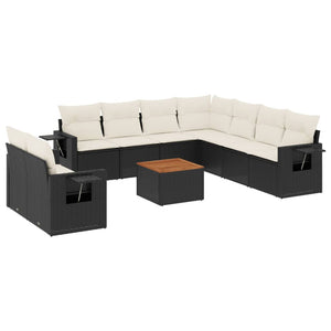 Set Divani da Giardino 10pz con Cuscini in Polyrattan Nero 3256959