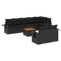 Set Divani da Giardino 9 pz con Cuscini Nero in Polyrattan 3256979
