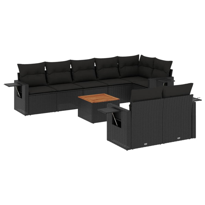 Set Divani da Giardino 9 pz con Cuscini Nero in Polyrattan 3256979