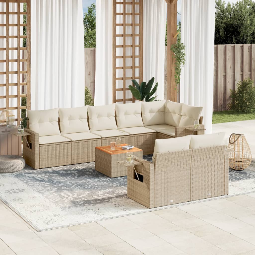 Set Divano da Giardino 9 pz con Cuscini Beige in Polyrattancod mxl 89193