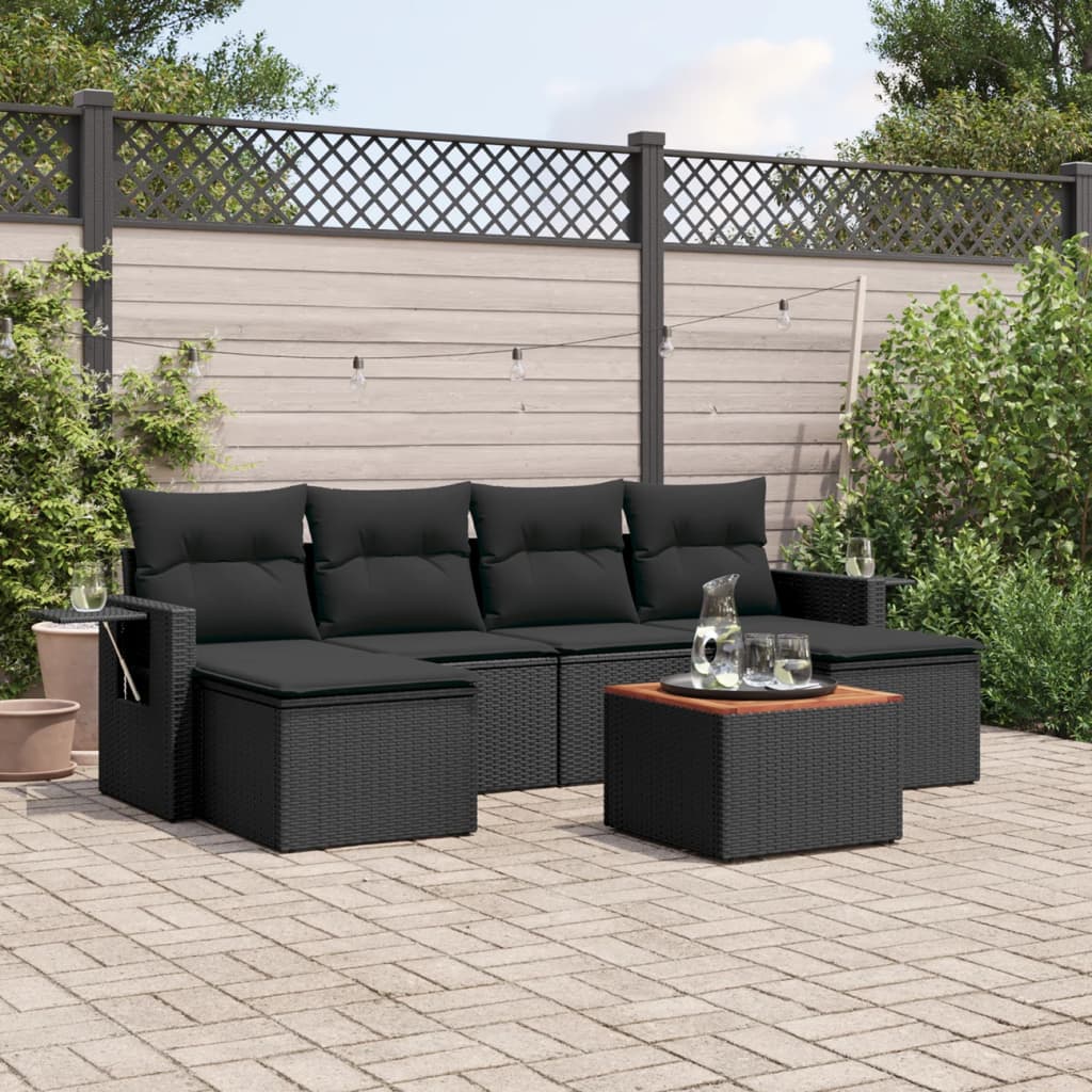 Set Divani da Giardino con Cuscini 7pz Nero Polyrattan 3257014