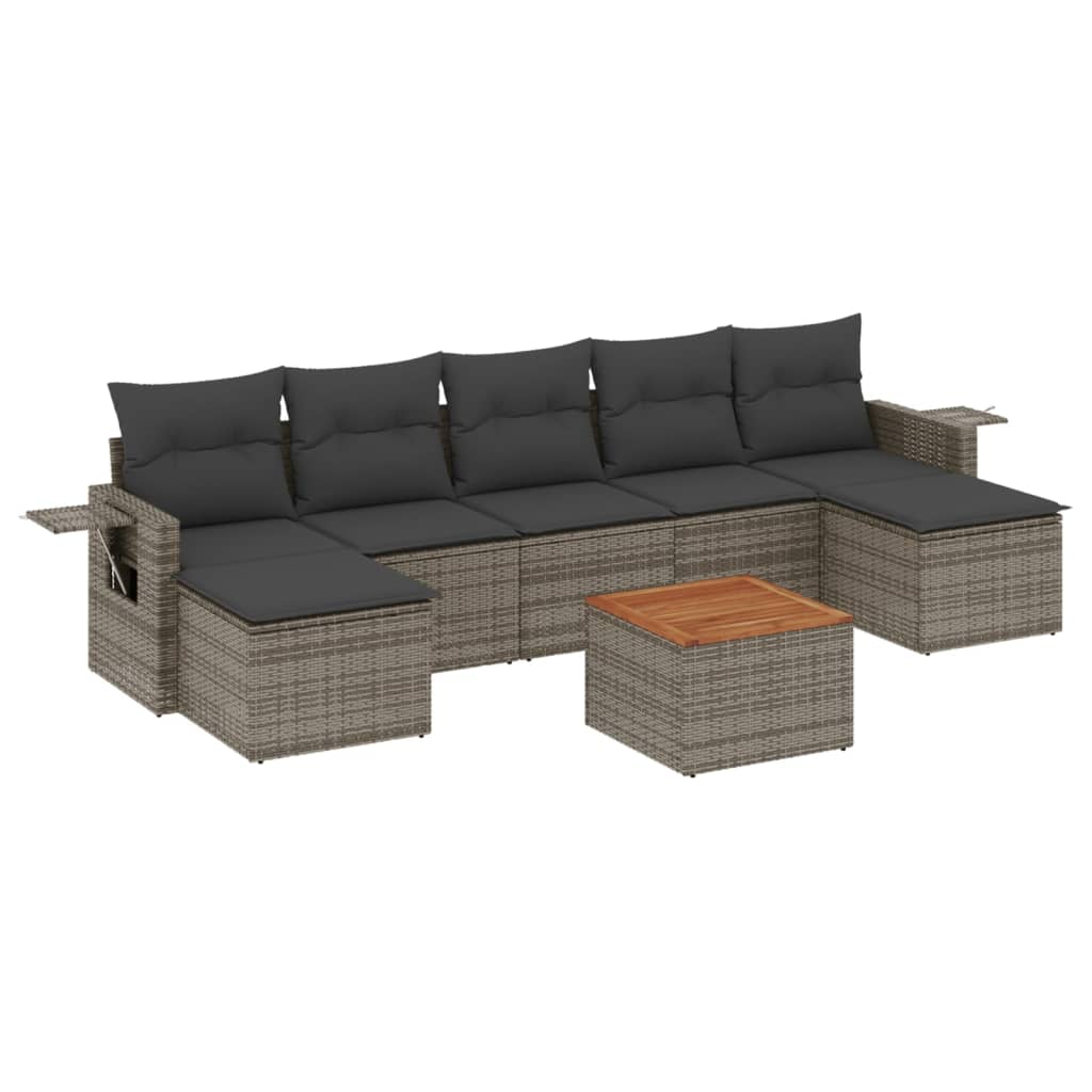 Set Divano da Giardino 8 pz con Cuscini Grigio in Polyrattan 3257026