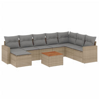 Set Divano da Giardino 9 pz con Cuscini Beige Misto Polyrattan