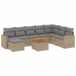 Set Divano da Giardino 9 pz con Cuscini Beige Misto Polyrattan